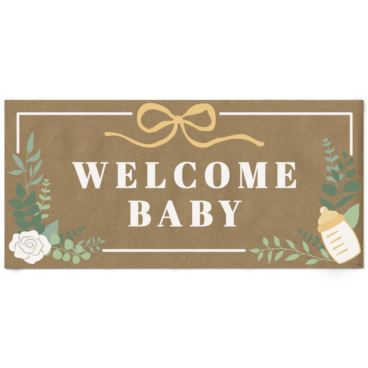 Big Dot of Happiness Boho Botanical Baby Shower Kraft Paper Banner, Greenery Welcome Baby Banner, Printed Brown Paper Party Sign Decoration – 1 Count